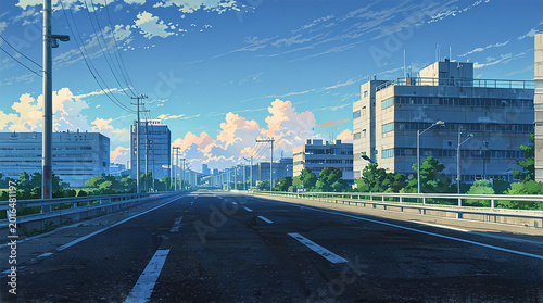 Anime style urban street background illustration
