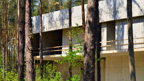 Canvas Print An abandoned concrete building under construction surrounded by a forest