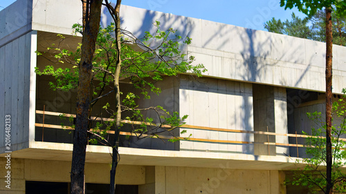 Εκτύπωση καμβά An abandoned concrete building under construction surrounded by a forest