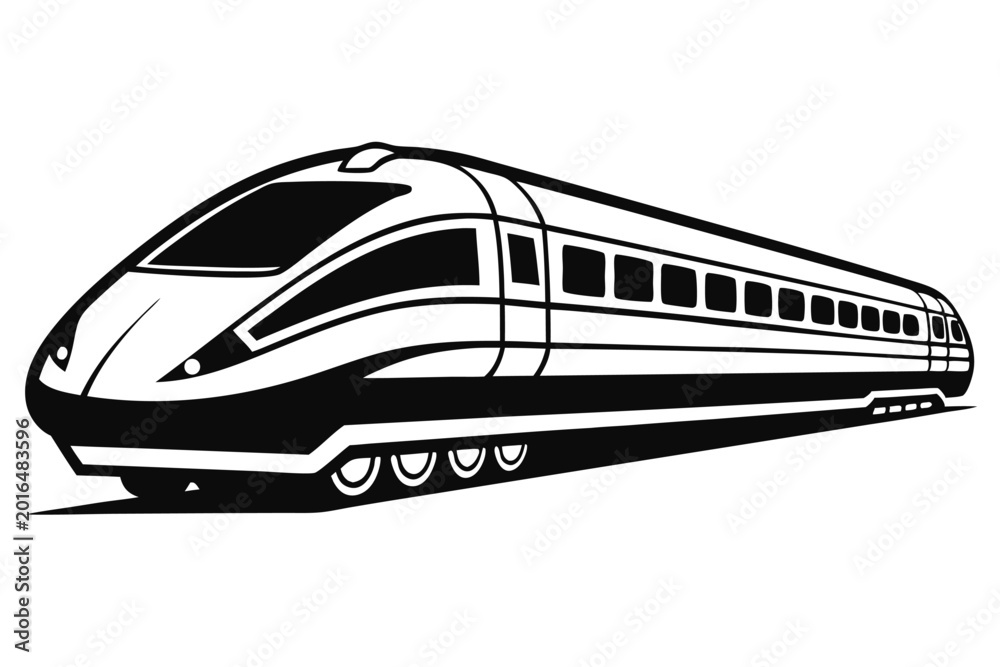 Fototapeta premium high speed passenger train silhouette line art vector illustration with a white background