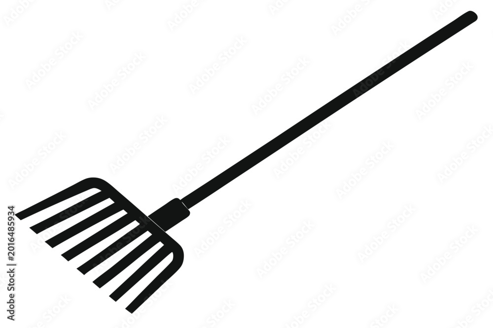 Naklejka premium garden rake silhouette line art vector illustration with a white background