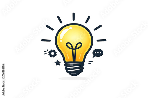 A vibrant light bulb with an idea symbol and sparkles, indicating inspiration or a brilliant thought