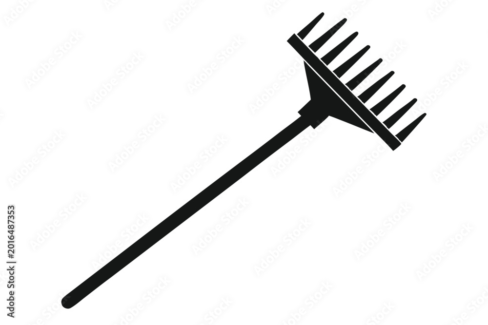Naklejka premium garden rake silhouette line art vector illustration with a white background