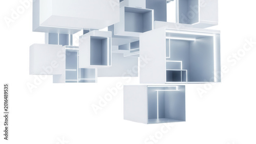 Abstract geometric shapes forming a modern digital composition with transparency effects isolated on transparent background