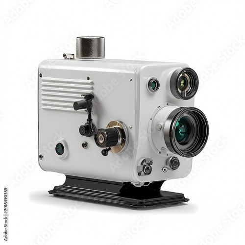 movie projector, minimalistic product photography, isolated on white background