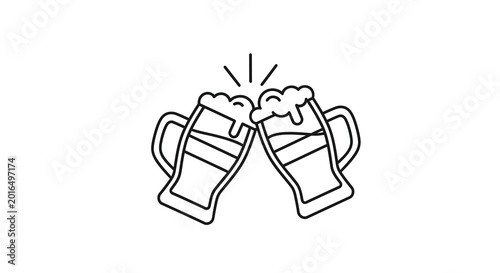 Foto clinking beer mugs line drawing on white background