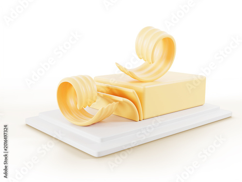 фотографія 3D butter dish with block of butter and curl