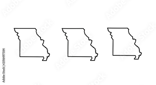 missouri state outline three variations black line art on white