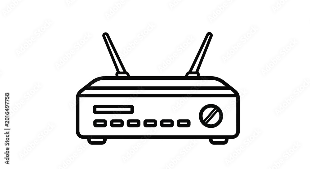 Fototapeta premium Wireless router line drawing on a white background