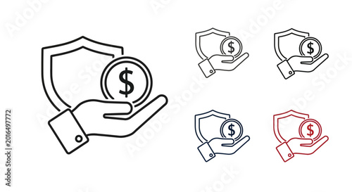 Cuadro en lienzo hand holding dollar sign shield icon security and finance symbol