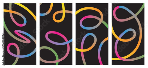 Modern three-panel wall art featuring vibrant gradient neon curves