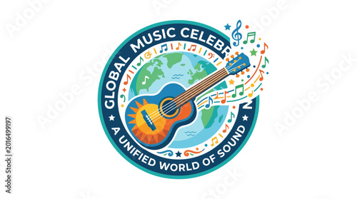 Global Music Celebration: Unified World of Sound Guitar Logo