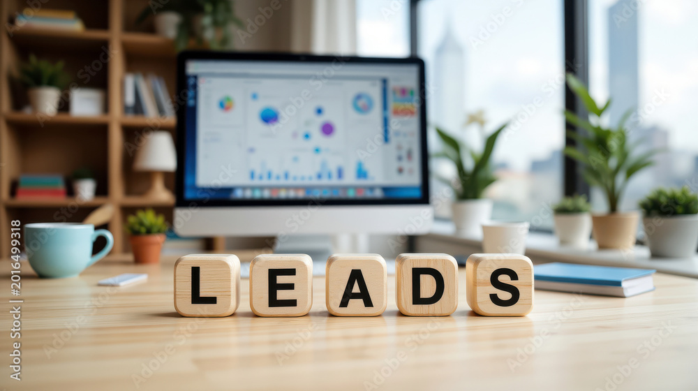 Fototapeta premium Leads and client acquisition for sales prospecting helps marketing teams find potential buyer contacts, build CRM pipeline and convert inquiries into qualified revenue opportunities