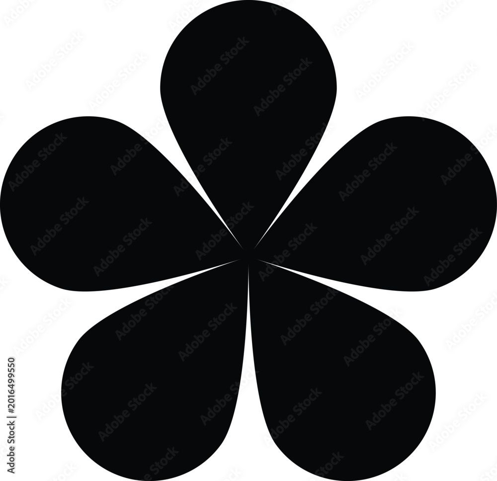 Fototapeta premium Black flower shape with five symmetrical petals on white background