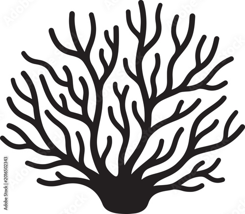 Obraz na plátně Stylized black silhouette of a branching coral formation, resembling a delicate