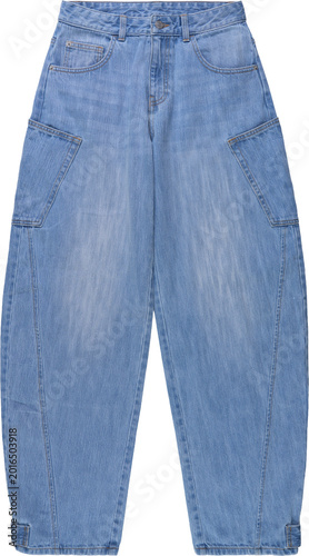 Bild auf Leinwand Front view of blue denim cargo pants isolated on transparent background for fash
