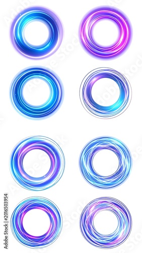 A white background with six colorful circular shapes
