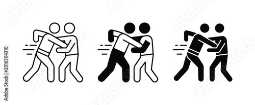 Foto Wrestling Match Icons, Combat Sports Silhouettes, Grappling Competition Graphics