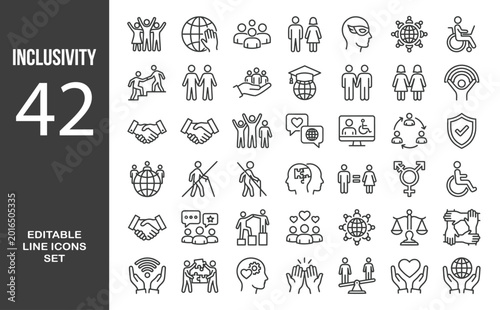 Inclusivity icon set. Editable line icons. Vector illustration.