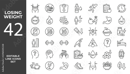 Fotografía Losing Weight icon set. Editable line icons. Vector illustration.