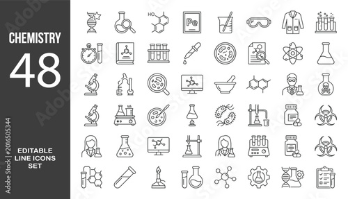 фотографія Chemistry icon set. Editable line icons. Vector illustration.