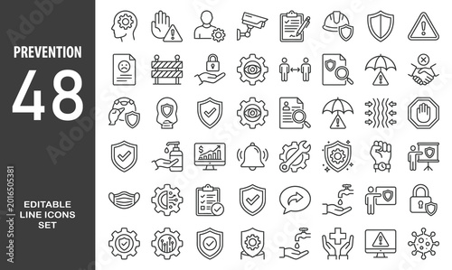 Foto Prevention icon set. Editable line icons. Vector illustration.