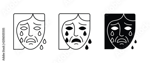 Cuadro en lienzo Sadness Mask Icons, Crying Face Vector Graphics, Emotional Expression Symbols