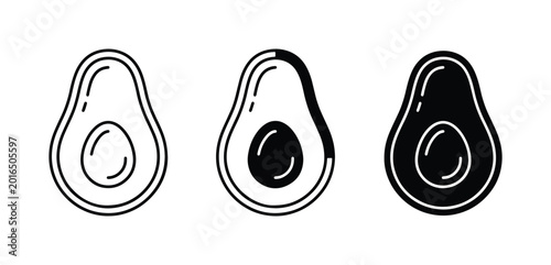 Foto Avocado Icons Set: Simple Line Art and Solid Fill Vector Graphics for Healthy Fo