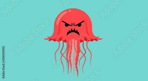 Tableau sur toile Angry Red Jellyfish Cartoon Character Illustration