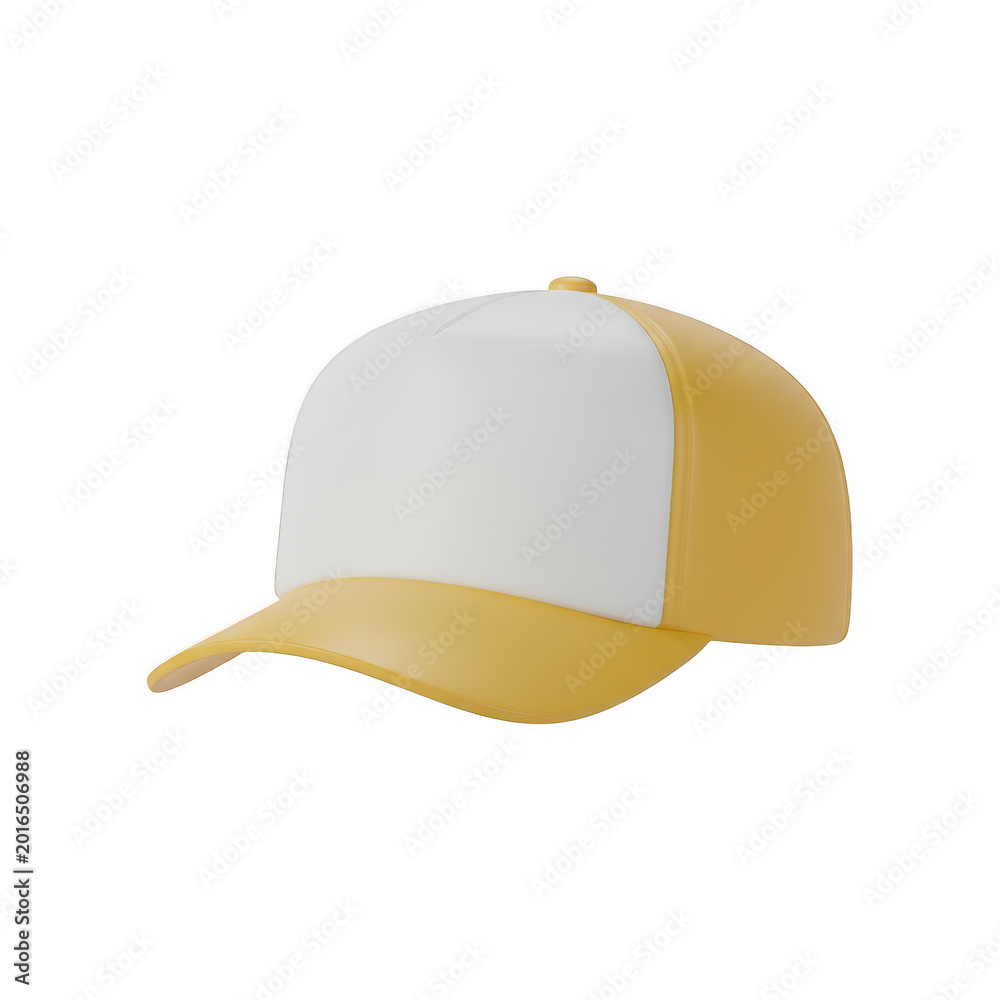 Fototapeta premium Yellow and white baseball cap isolated on a transparent background