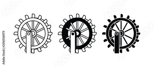 Billede på lærred Water Wheel Icons, Industrial Mechanism Vector Graphics, Mechanical Engineering