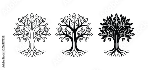 Bild auf Leinwand Tree of Life Vector Icons, Black and White Stylized Nature Symbols, Organic Grow