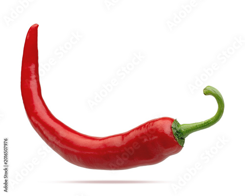 Tableau sur toile Red Chili Peppers Isolated on White Background, Spicy Fresh Ingredients