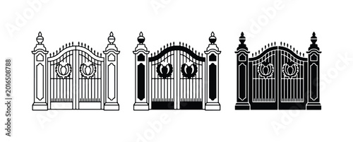 Schilderij op canvas Ornate Wrought Iron Gates, Classic Estate Entrance Designs, Architectural Elemen