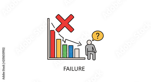 Fotografía failure concept with declining bar graph and questioning person icon