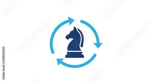 Photos Chess knight icon with circular arrows blue and white