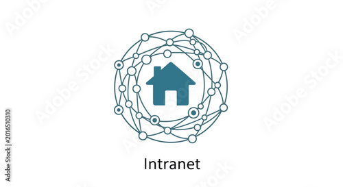Obraz na płótnie intranet icon with house symbol and network connections blue tone
