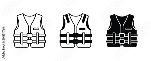 Fotografía Life Vest Icons, Safety Buoyancy Aid Vector Set, Water Sport Safety Gear