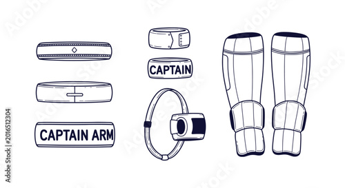 Canvastavla Minimalist vector illustrations of captain armbands and soccer shin guards for s