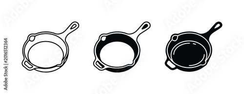 Schilderij op canvas Cast Iron Skillet Icons, Cooking Pan Vector Graphics, Kitchen Utensil Set