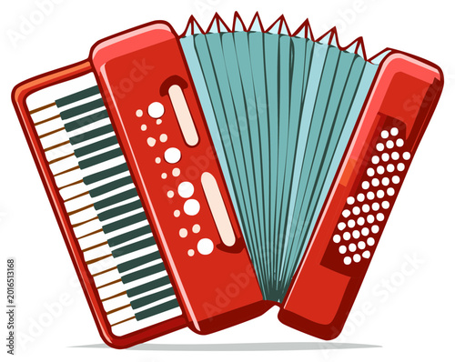 Classic Red Piano Accordion Musical Instrument Vector Illustration