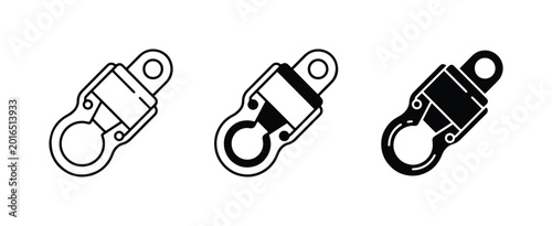 Foto Industrial swivel snap hook icons, metal climbing carabiner set, 3 black and whi