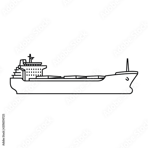 Bulk carrier cargo ship with multiple hatches in clean side profile line art for international maritime trade