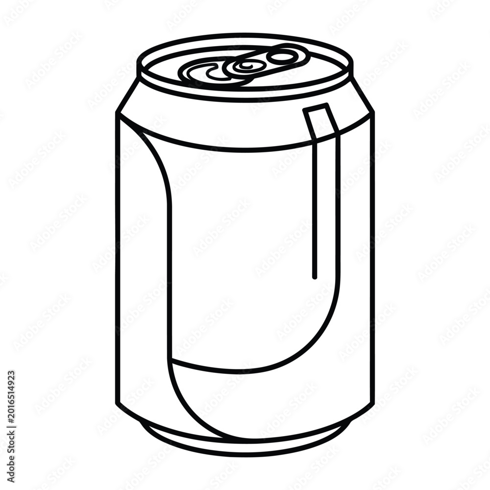 Fototapeta premium Single aluminum soda can outline drawing for beverage packaging design and recycling concept isolated on white background