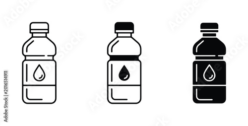 Fotografie Water Bottle Icons Set, Liquid Drop Symbol, Refreshment Beverage Container Graph
