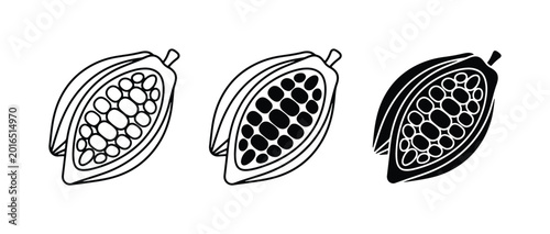 Konstfotografi Cocoa bean vector icons, chocolate fruit pod line art, organic cacao seed illust