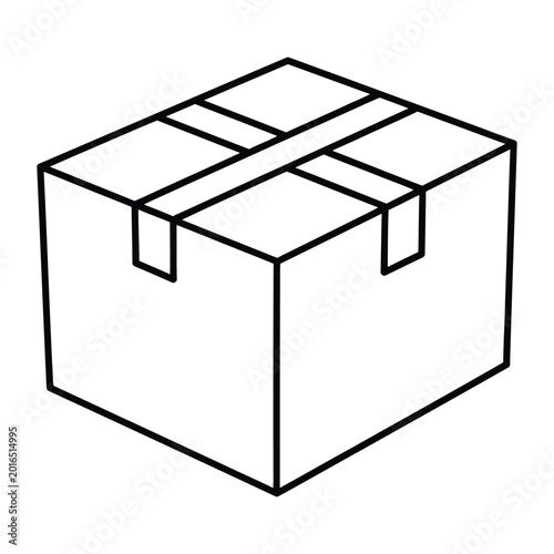 Cardboard shipping box with adhesive tape for logistics e-commerce delivery and retail warehouse inventory management icons