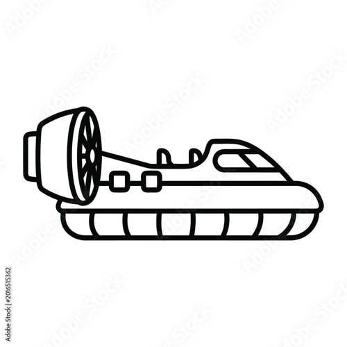 Bilde på lerret Minimalist black and white line art of a modern hovercraft designed for fast wat