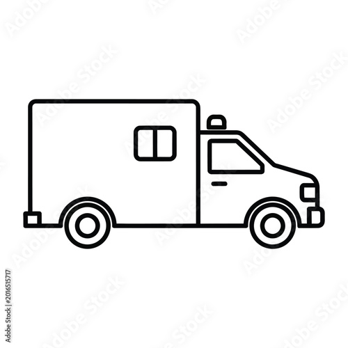 Medical emergency ambulance vehicle outline icon for health care services and emergency response transportation logistics design