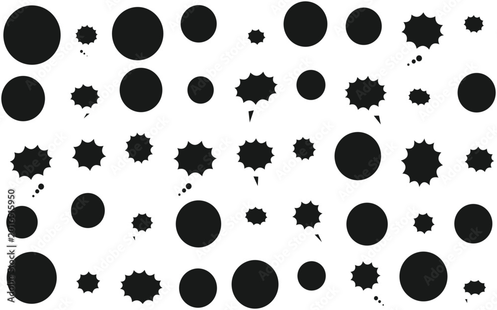 Fototapeta premium Comic speech bubbles and thought clouds vector set, black silhouette pop art icons, blank dialogue balloons for manga and cartoon storytelling